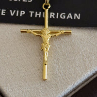 Pingente Crucifixo Palito Jesus M 4x2cm Banhado A Ouro 18k