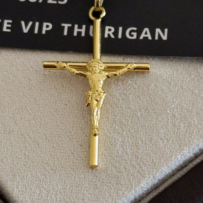 Pingente Crucifixo Palito Jesus M 4x2cm Banhado A Ouro 18k