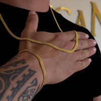 Kit Corrente e Pulseira Lacraia 4mm Fecho Duplo Banhado A Ouro 18k