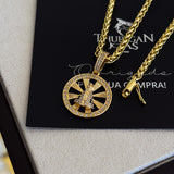 Colar Medalha N. Sra. Aparecida Vazado Cravejado P - Corrente e Pulseira Palmeira Banhado A Ouro 18k