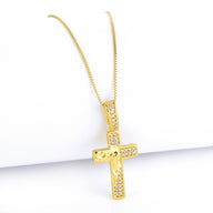 Pingente Crucifixo Face de Cristo Cravejado P 2,5x1,5cm Banhado A Ouro 18k