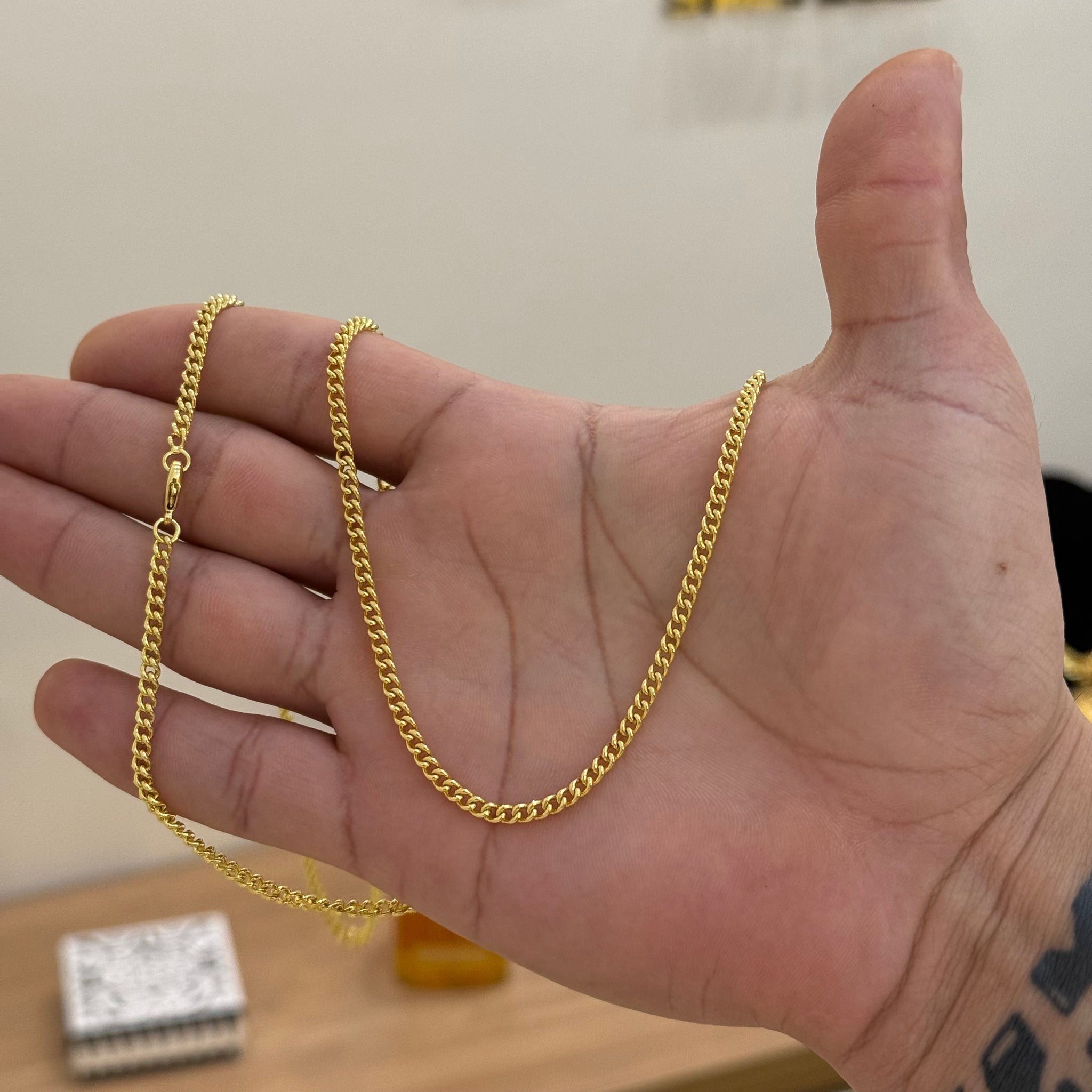 Corrente Grumet Cuban 3mm 15gr Fecho Lagosta Banhado A Ouro 18k