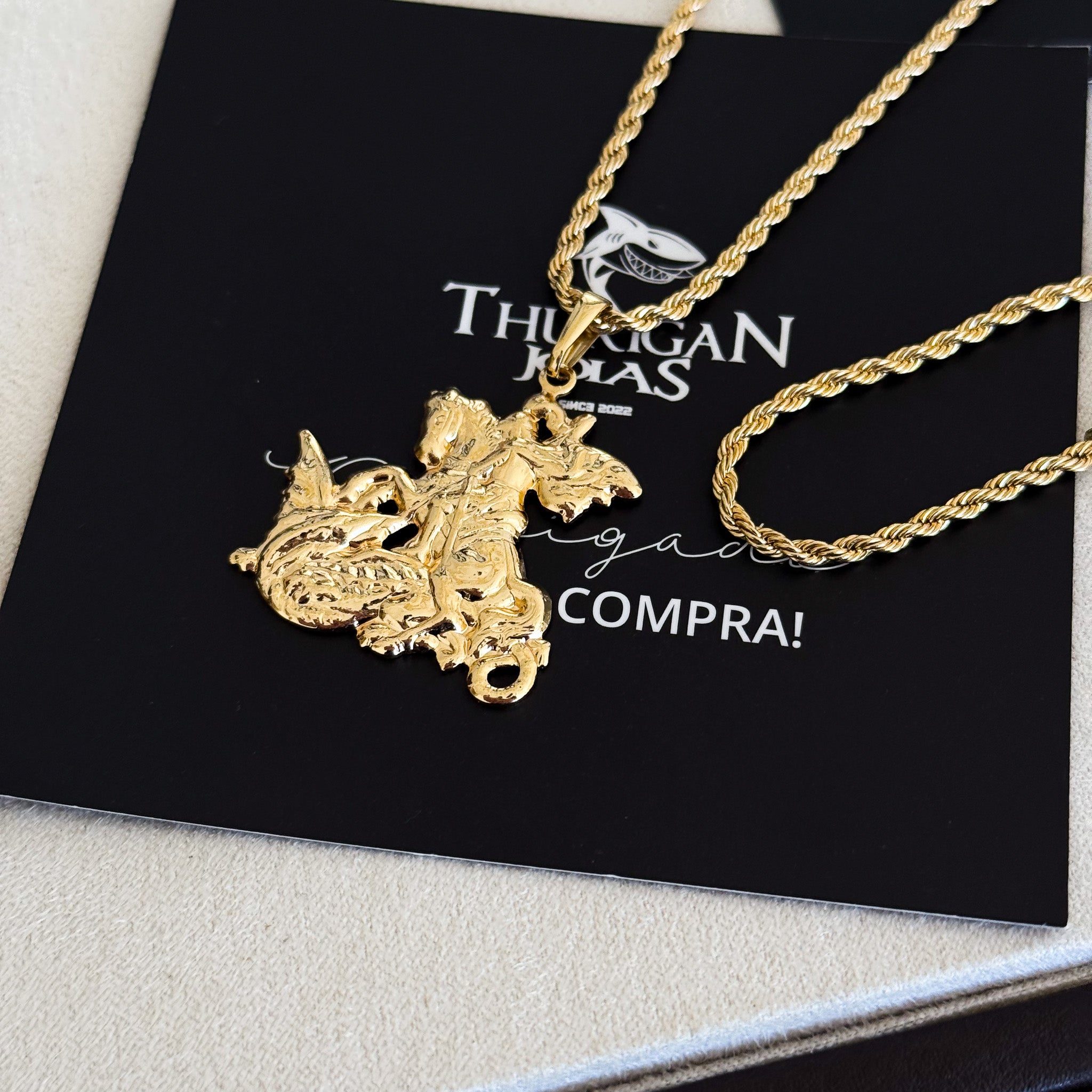 Colar São Jorge - Corrente e Pulseira Baiana Banhado A Ouro 18k