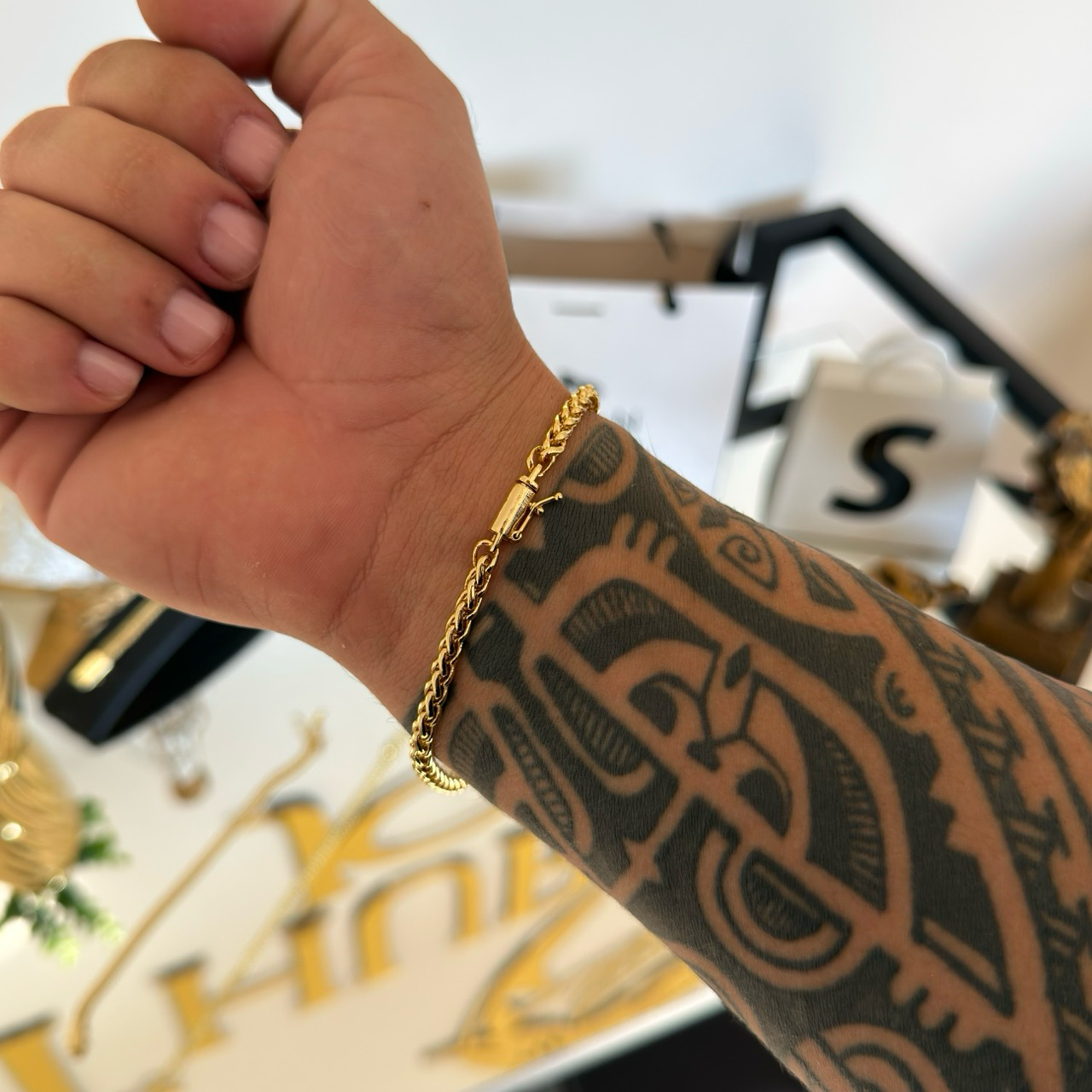 Pulseira Palmeira 3mm 9gr Fecho Bomba Banhado A Ouro 18k