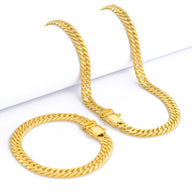 Kit Corrente e Pulseira Lacraia 10mm Fecho Duplo Banhado A Ouro 18k