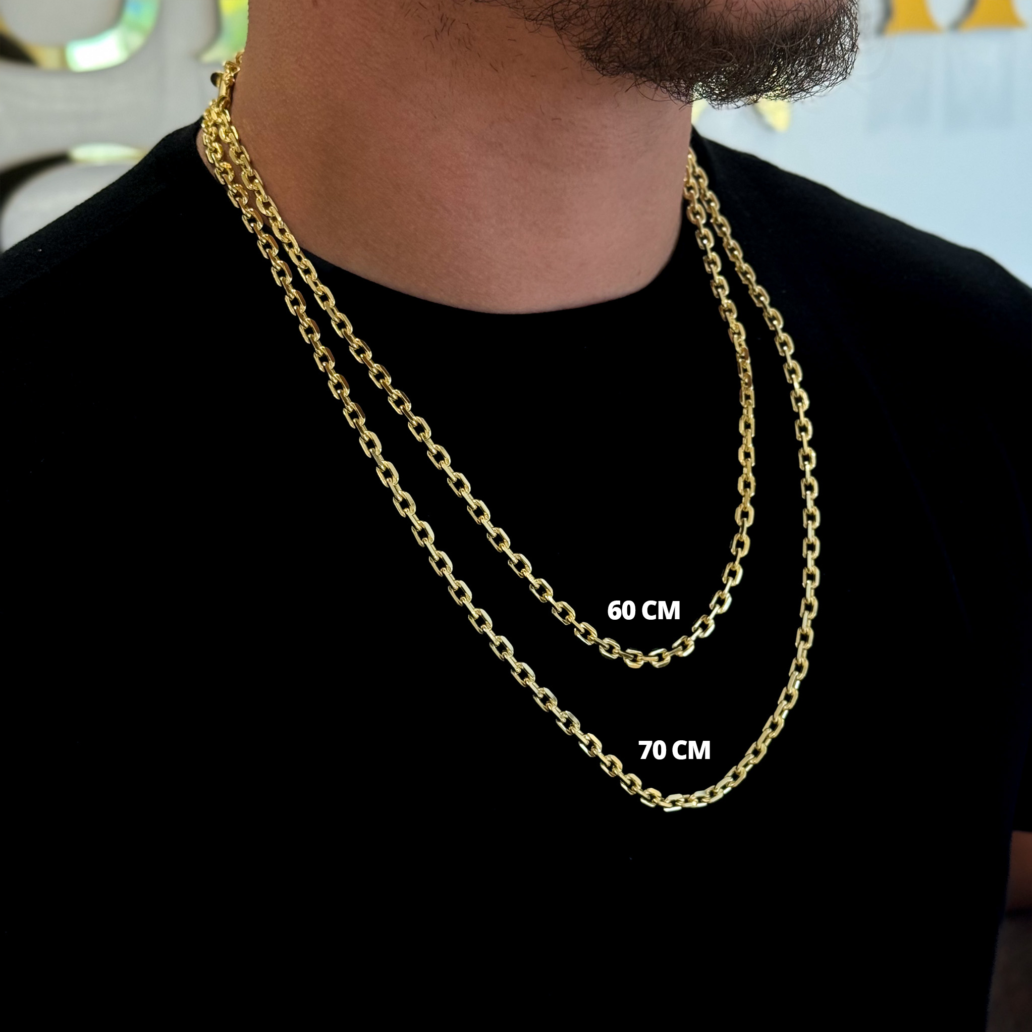 Kit Corrente e Pulseira Cadeado 5mm Fecho Duplo Banhado A Ouro 18k