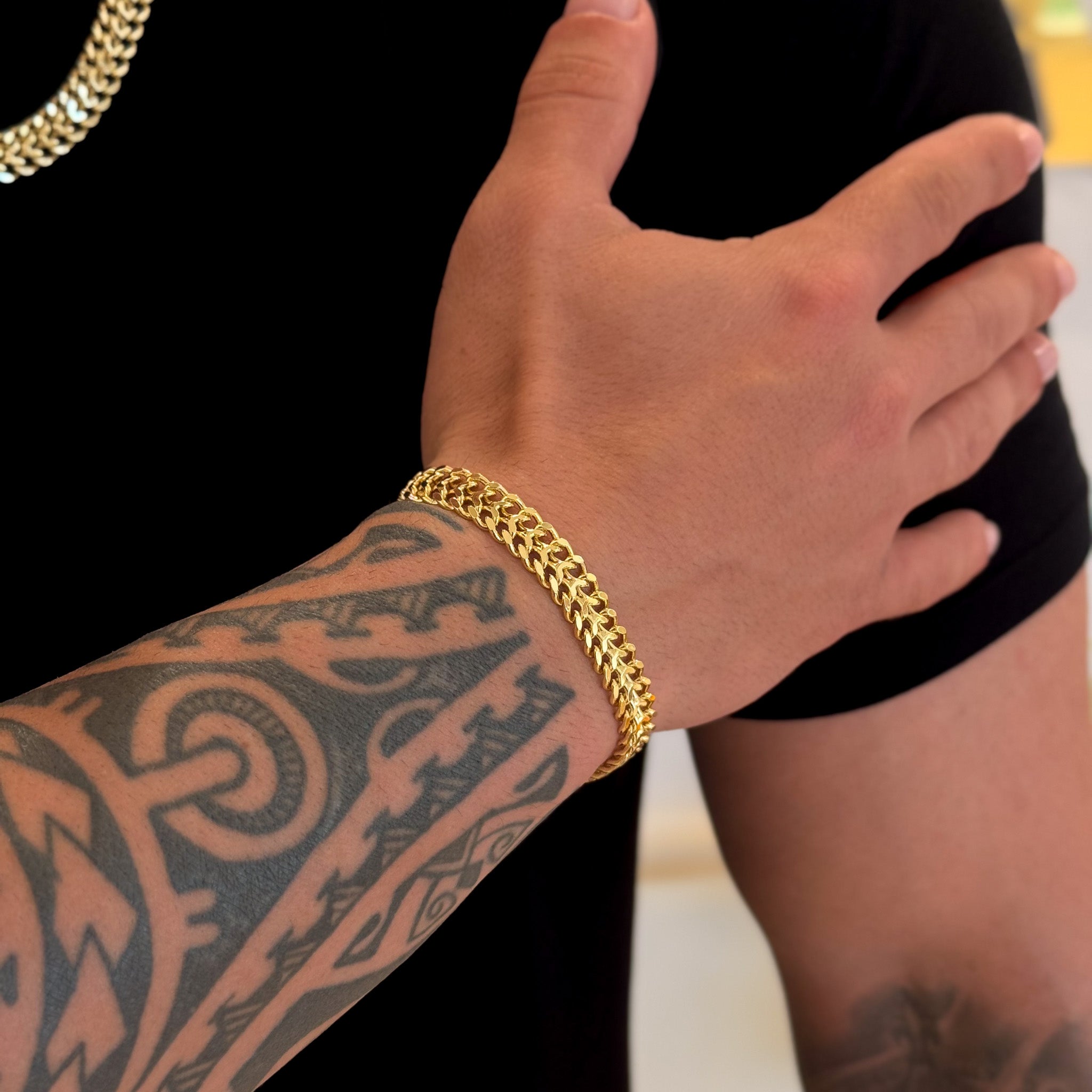 Pulseira Grumet Dupla 9mm 19gr Fecho Duplo Banhado A Ouro 18k