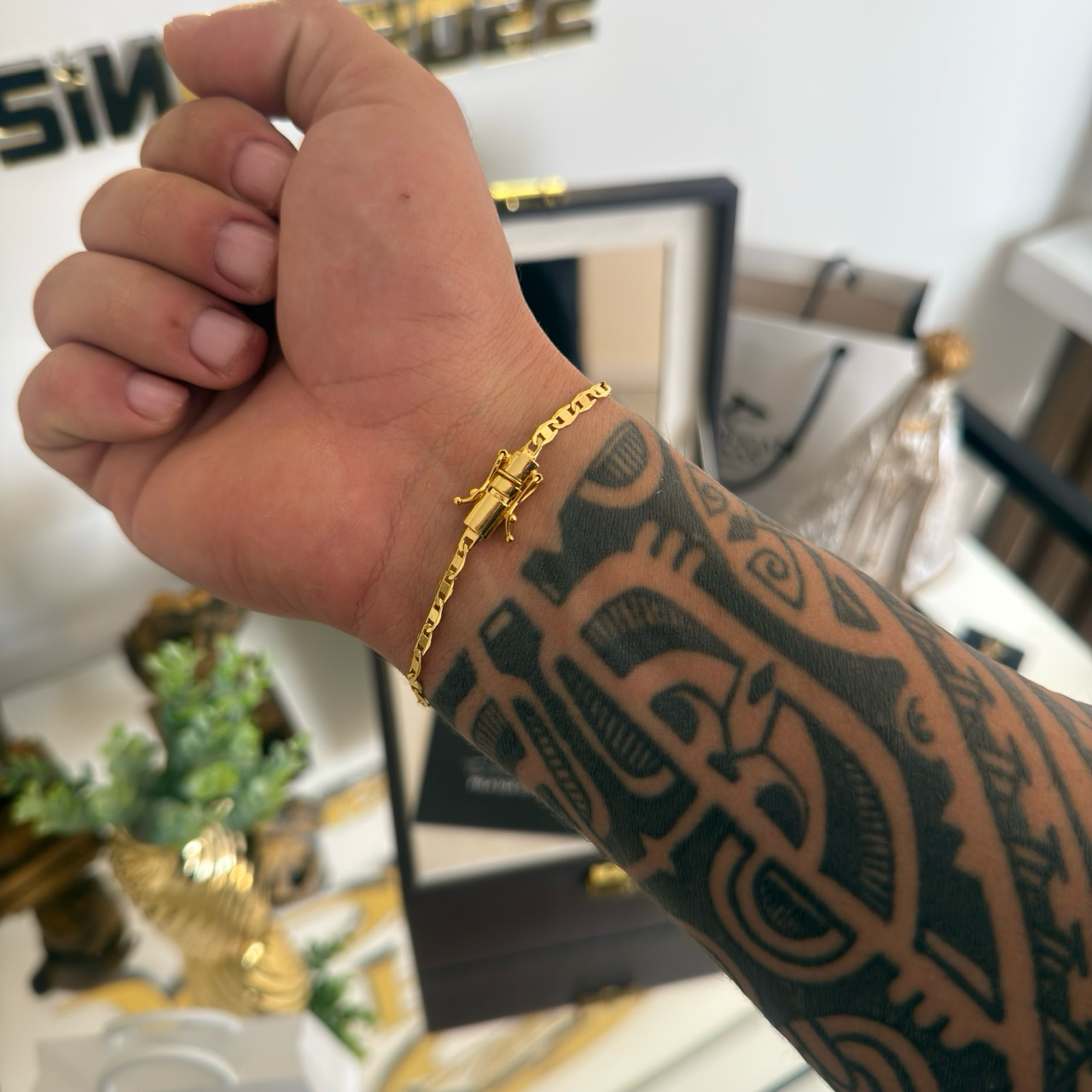 Pulseira Piastrine 4mm 5gr Fecho Duplo Banhado A Ouro 18k