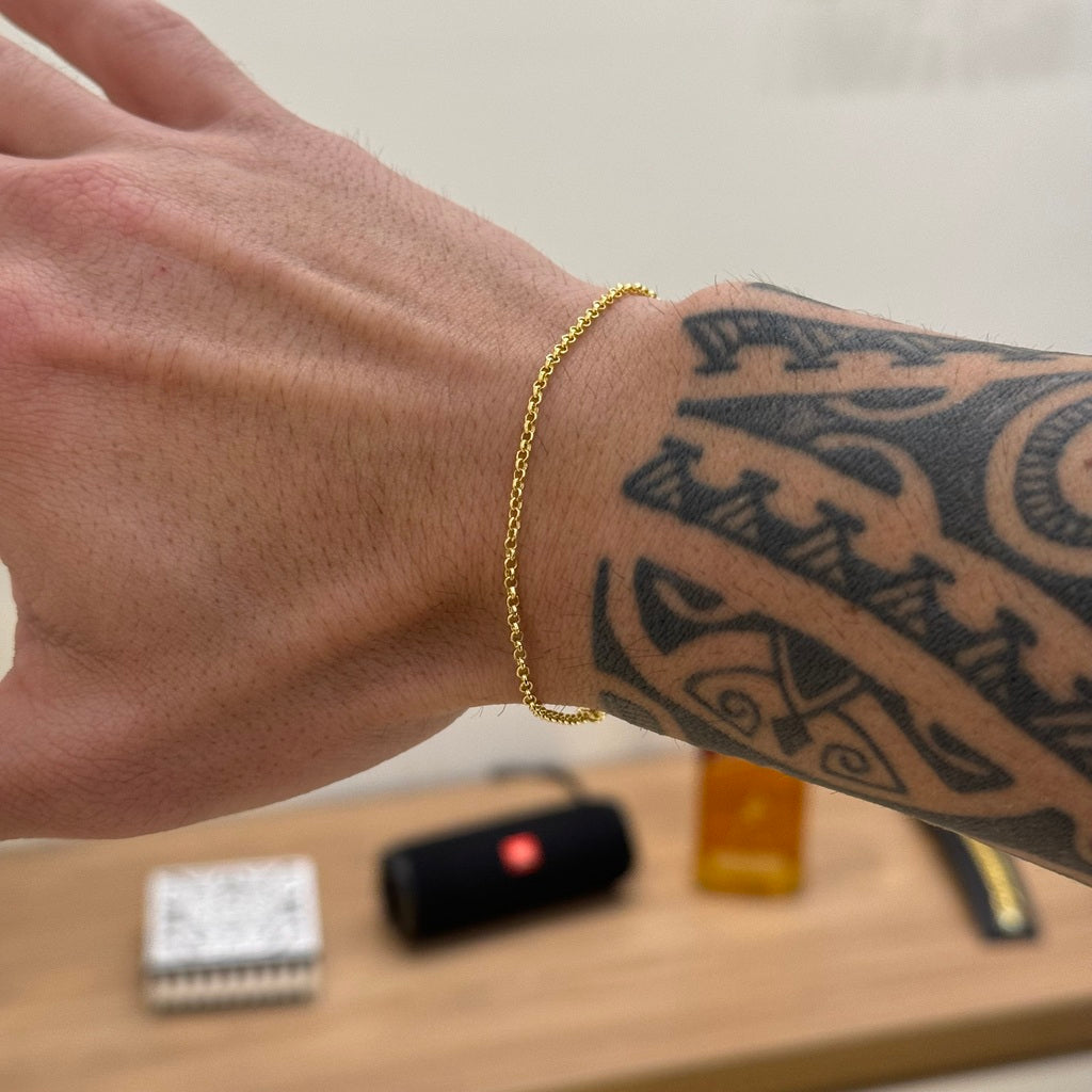 Kit Corrente e Pulseira Elo Português 1,5mm Fecho Lagosta Banhado A Ouro 18k