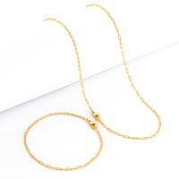 Kit Corrente e Pulseira Cadeado Alongado 1,5mm Fecho Lagosta Banhado A Ouro 18k