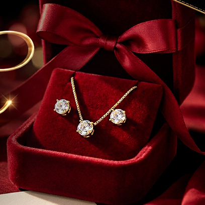 Presente Colar + Par de Brincos Ponto de Luz Banhado A Ouro 18k