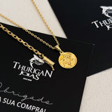 Colar Medalha Estrela De Davi - Corrente Cadeado e Pulseira Veneziana Banhado A Ouro 18k