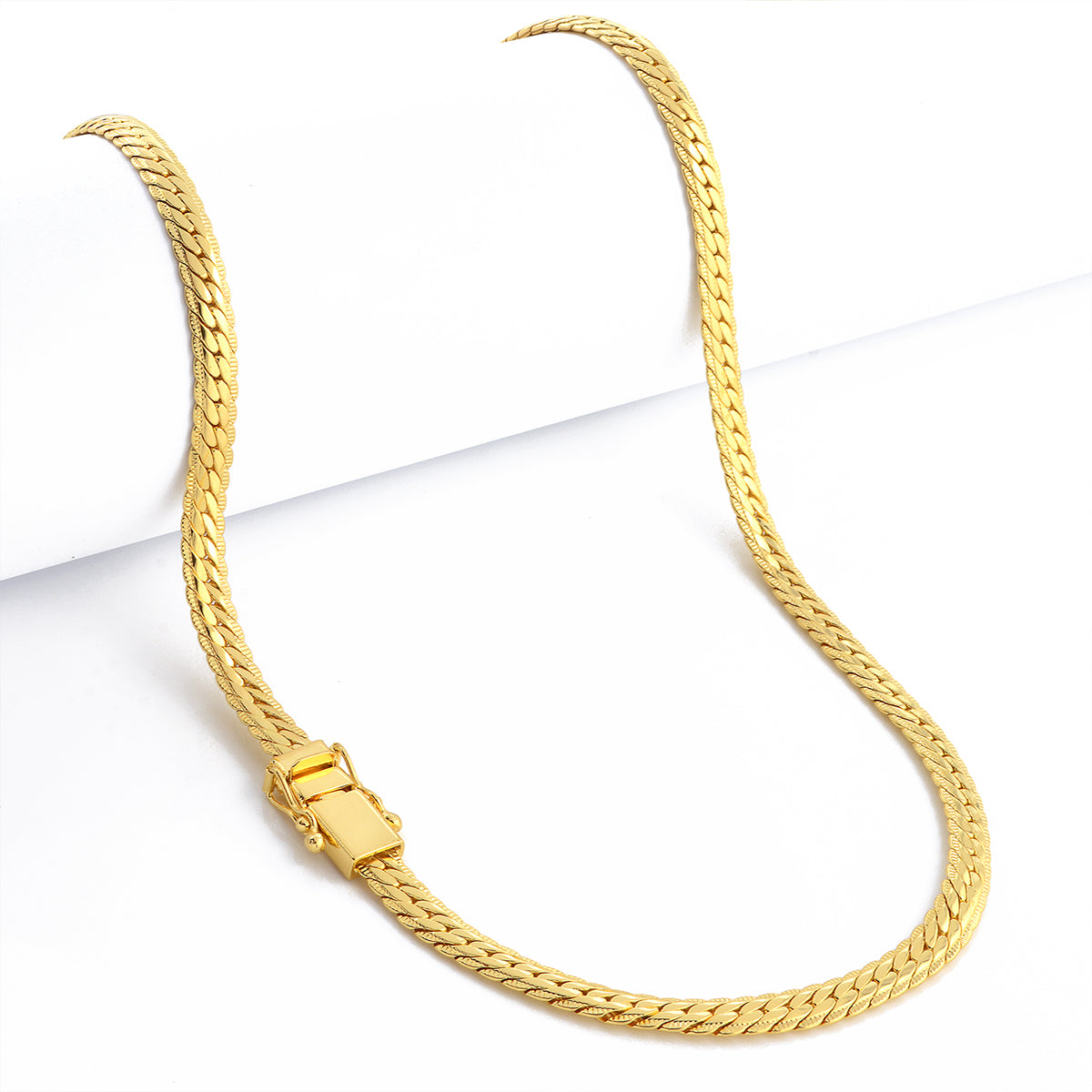 Corrente Grumet Flat Detalhada 6mm 50gr Fecho Duplo Banhado A Ouro 18k