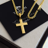 Colar Crucifixo Em Alto Relevo - Corrente e Pulseira Palmeira Banhado A Ouro 18k