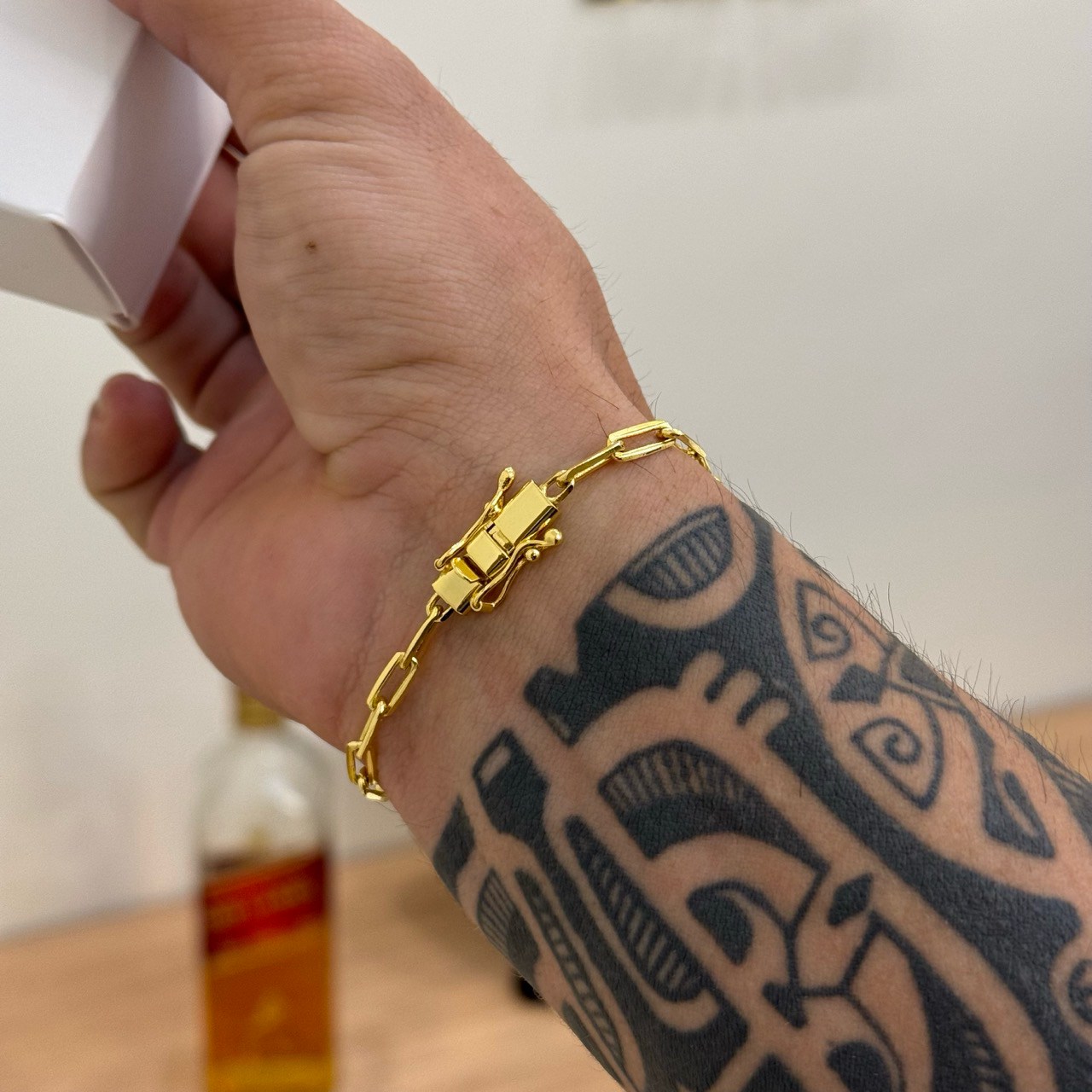 Pulseira Cadeado Alongado 4mm 5gr Fecho Duplo Banhado A Ouro 18k