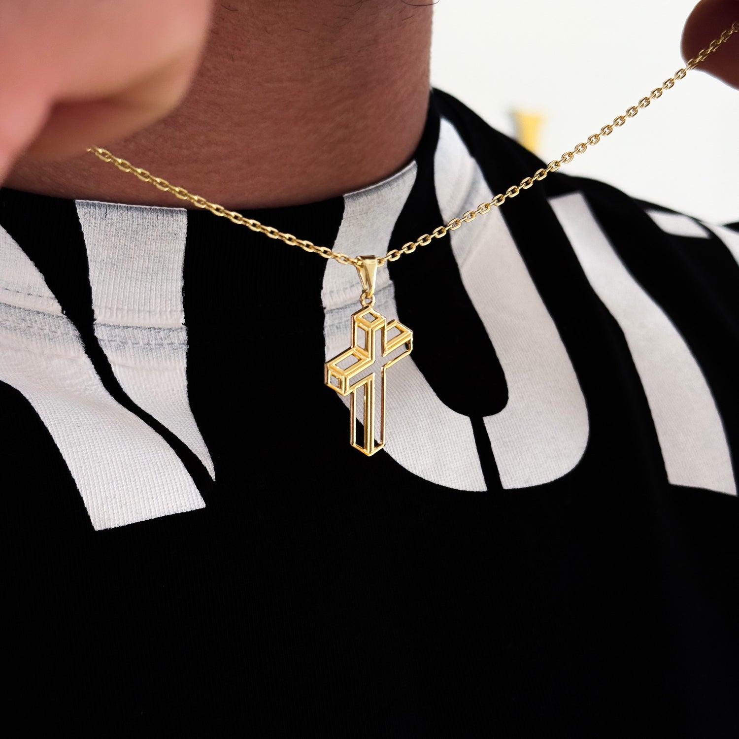 Colar Crucifixo 3D - Corrente Cadeado e Pulseira Veneziana Banhado A Ouro 18k