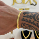 Pulseira Grumet Flat Detalhada 6mm 18gr Fecho Duplo Banhado A Ouro 18k