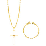 Colar Crucifixo Palito G - Corrente e Pulseira Cadeado Banhado A Ouro 18k
