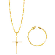 Colar Crucifixo Palito G - Corrente e Pulseira Cadeado Banhado A Ouro 18k