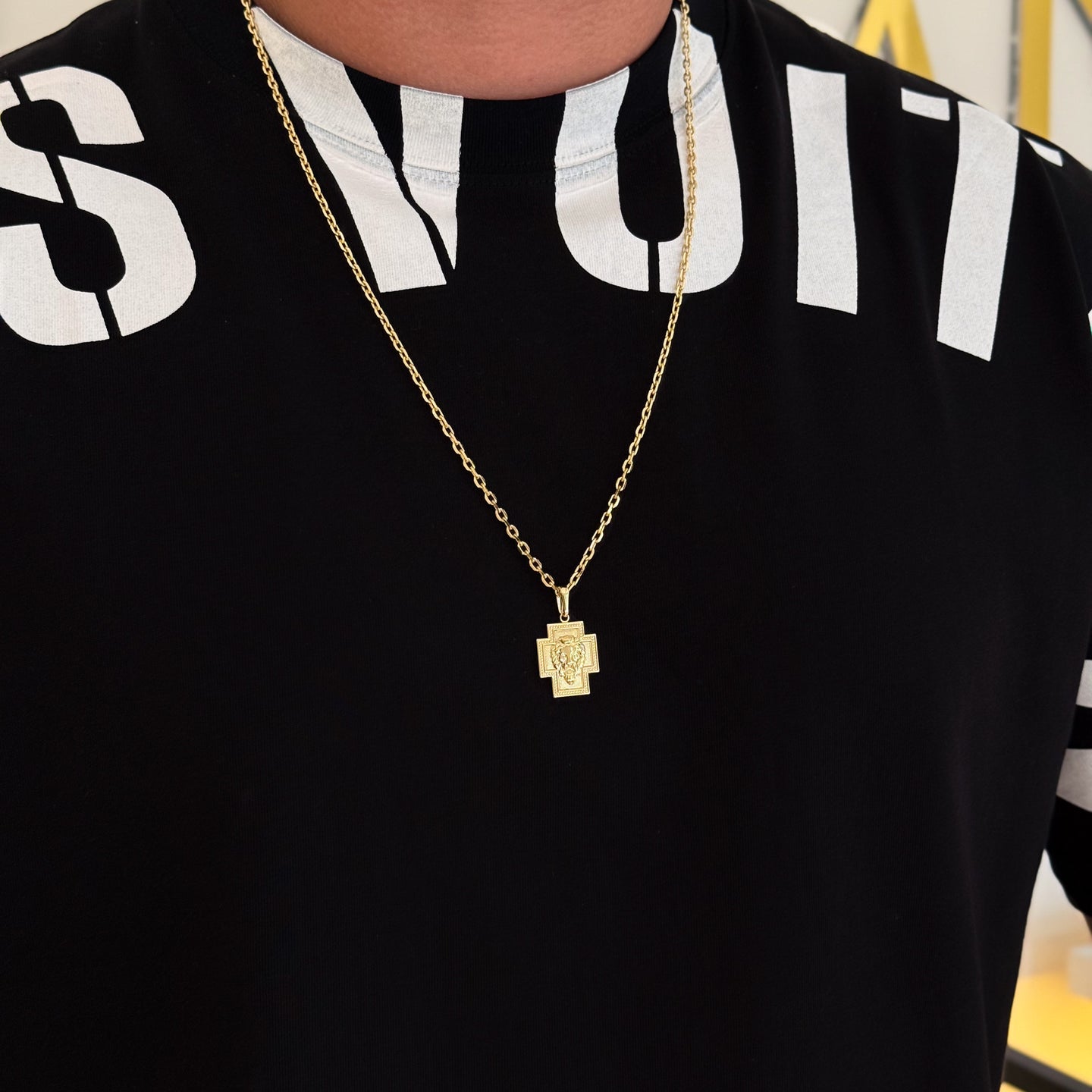 Colar Crucifixo Leão Judá - Corrente e Pulseira Cadeado 2mm Banhado A Ouro 18k