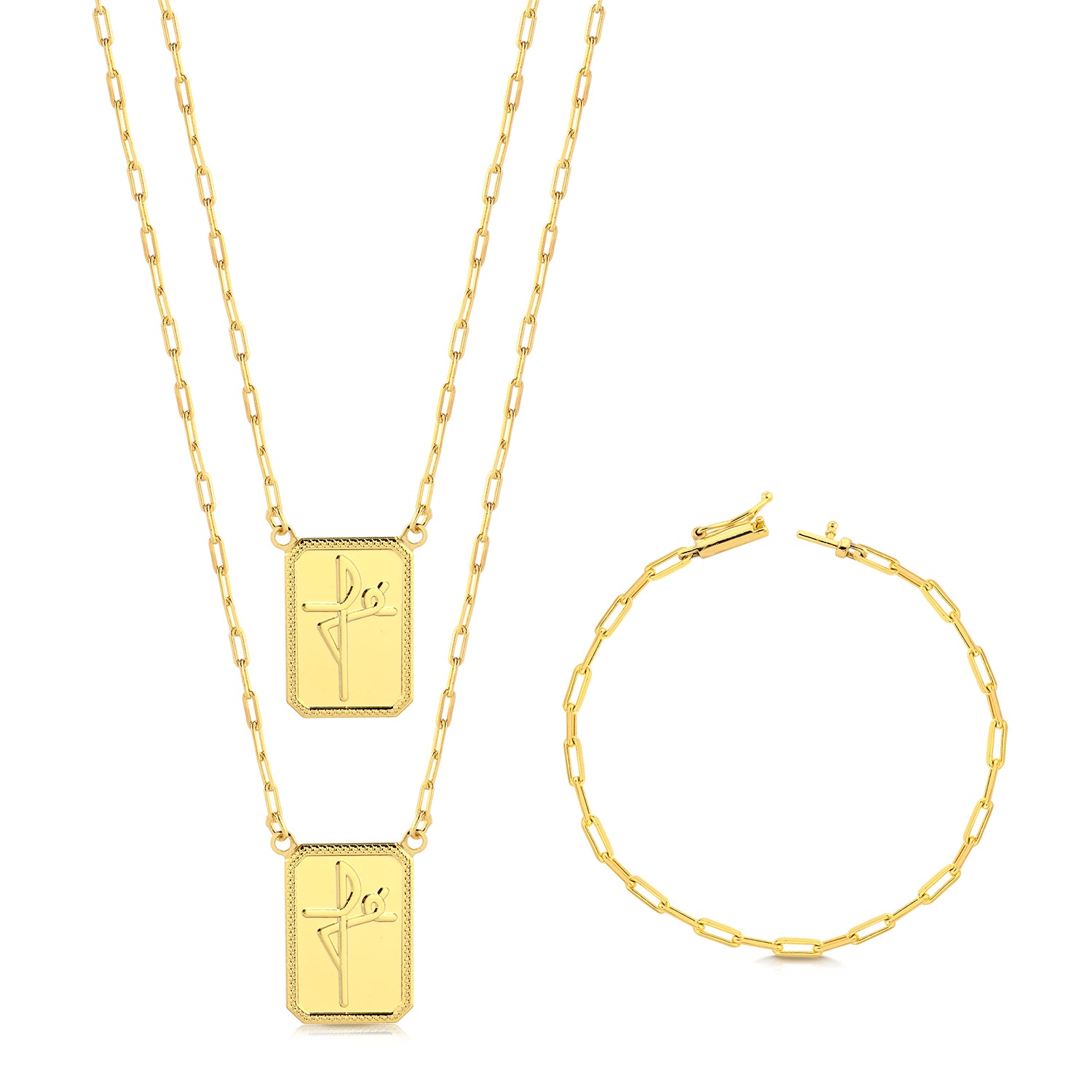 Kit Escapulário Grumet Sagrado Coração De Jesus e Pulseira Grumet Cuban Banhado A Ouro 18k