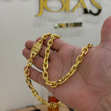 Corrente Cadeado 12mm 140gr Fecho Duplo Banhado A Ouro 18k
