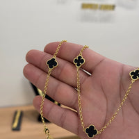 Corrente Elo Português 2mm Trevo Ônix Banhado A Ouro 18k