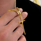 Colar Crucifixo Palito M - Corrente e Pulseira Cadeado Banhado A Ouro 18k
