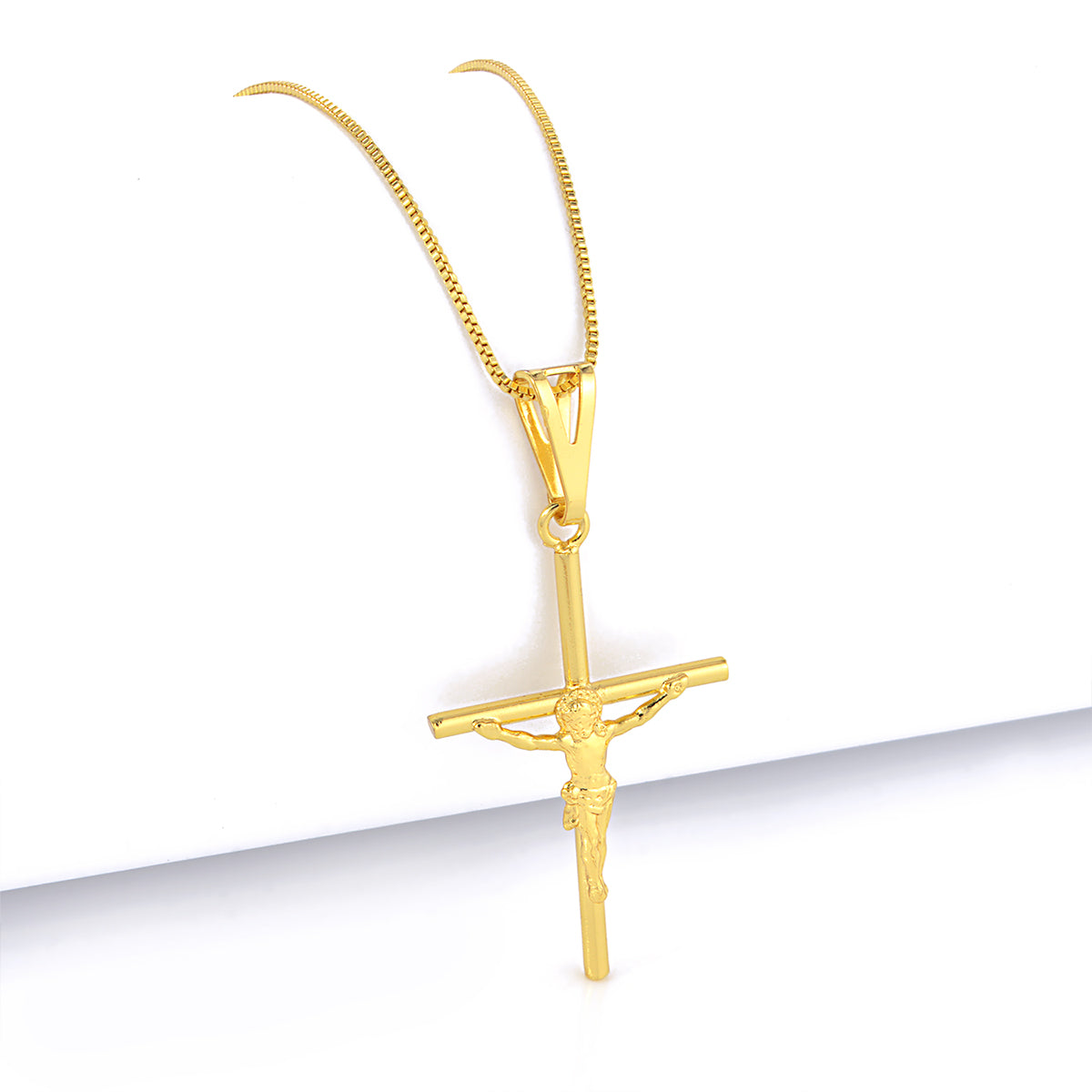 Pingente Crucifixo Palito Jesus M 4x2cm Banhado A Ouro 18k
