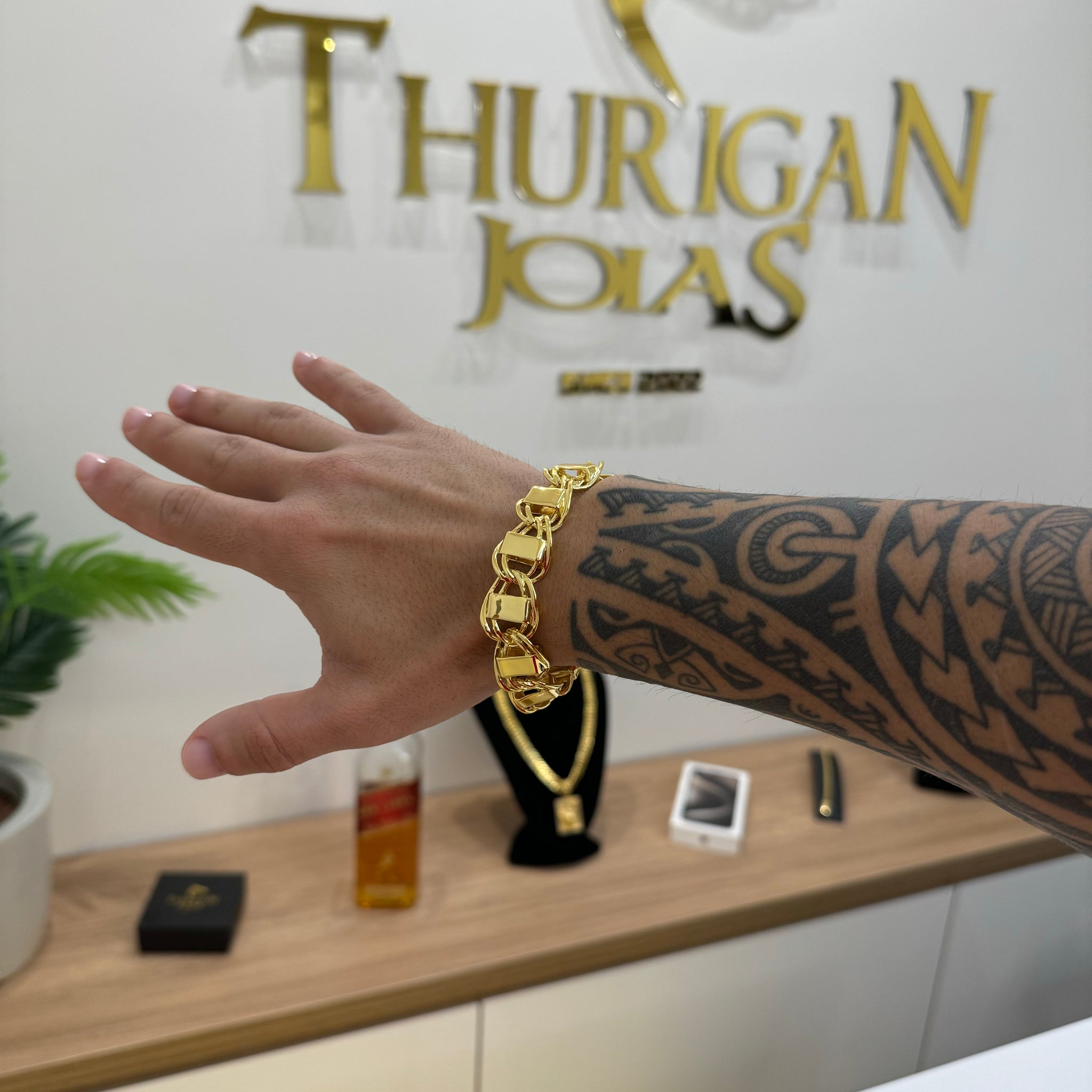 Pulseira Dubai 16mm 50gr Fecho Duplo Banhado A Ouro 18k