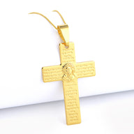 Pingente Crucifixo Com Oração Pai Nosso E Jesus 5x3,5cm Banhado A Ouro 18k