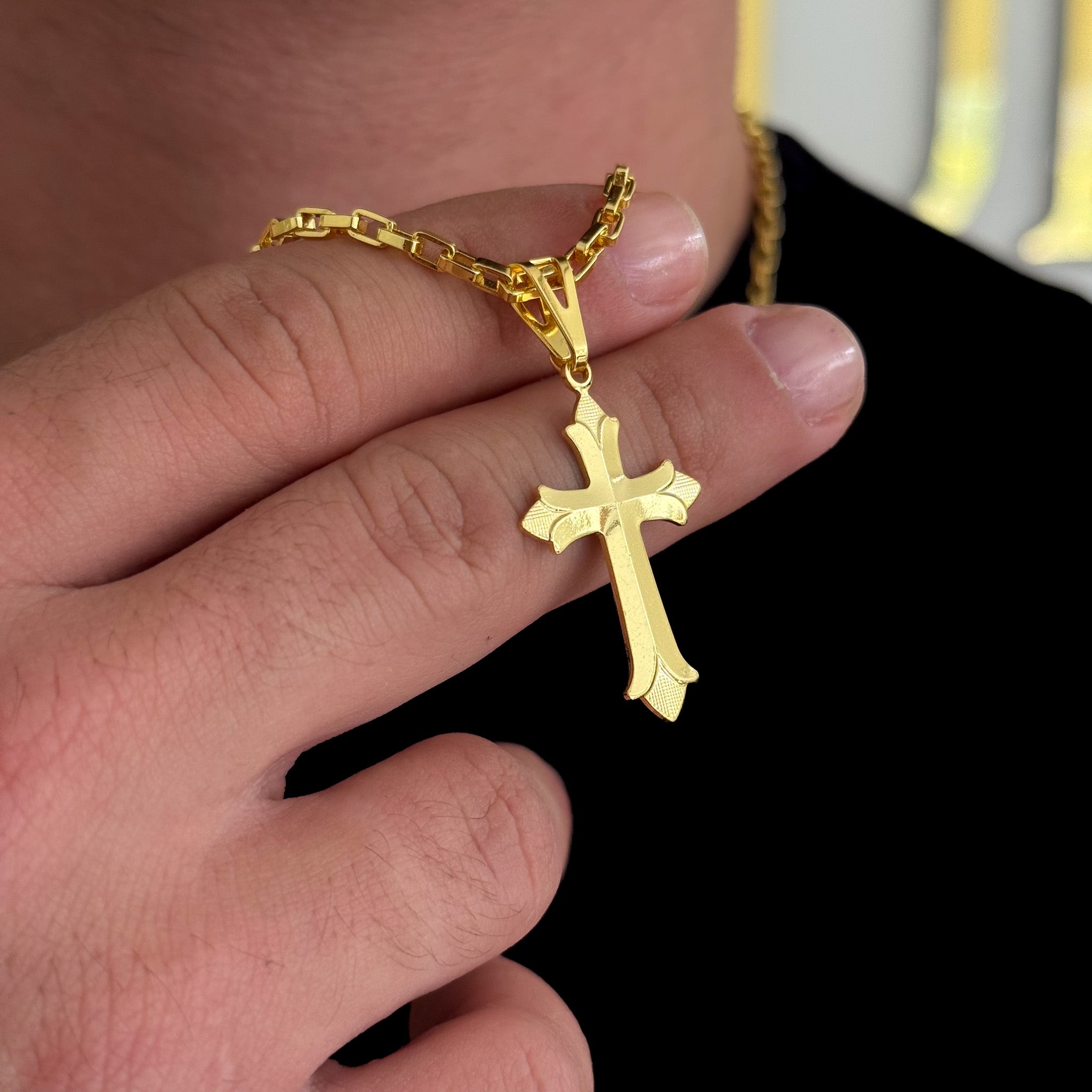 Colar Crucifixo Português - Corrente e Pulseira Veneziana Banhado A Ouro 18k