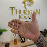 Kit Corrente e Pulseira Palmeira 3mm Fecho Bomba Banhado A Ouro 18k