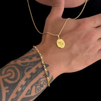 Colar Plaquinha Oval Jesus - Corrente Cadeado e Pulseira Veneziana Banhado A Ouro 18k