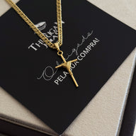 Colar Crucifixo Palito P - Corrente Lacraia Banhado A Ouro 18k