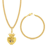 Colar Coração N. Sra. Aparecida Cravejado P - Corrente e Pulseira Lacraia Banhado A Ouro 18k