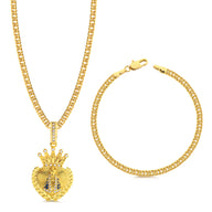 Colar Coração N. Sra. Aparecida Cravejado P - Corrente e Pulseira Lacraia Banhado A Ouro 18k