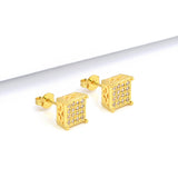 Brinco Quadrado Detalhado Cravejado Banhado A Ouro 18k