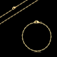 Kit Corrente e Pulseira Cadeado Alongado 1,5mm Fecho Lagosta Banhado A Ouro 18k