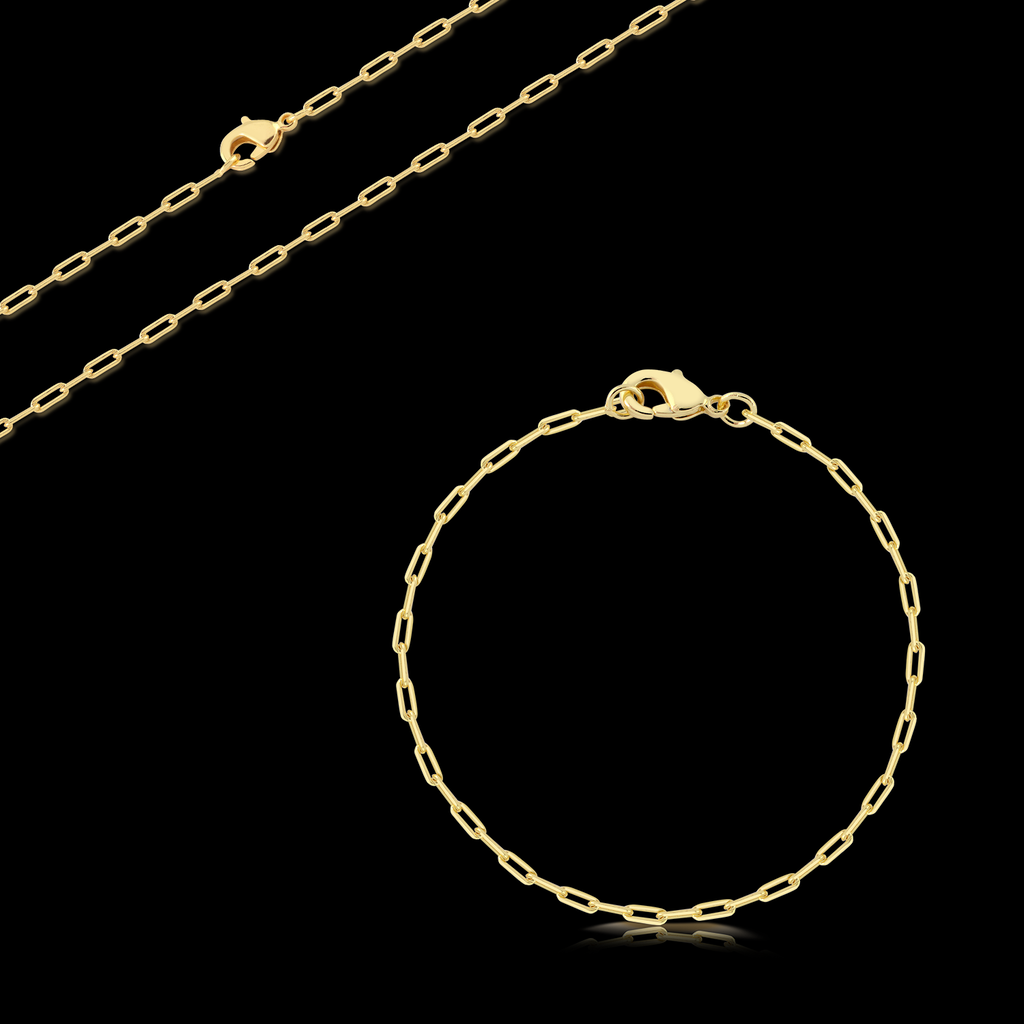 Kit Corrente e Pulseira Cadeado Alongado 1,5mm Fecho Lagosta Banhado A Ouro 18k