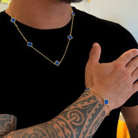 Kit Corrente e Pulseira Elo Português 2mm Trevo Topázio Banhado A Ouro 18k