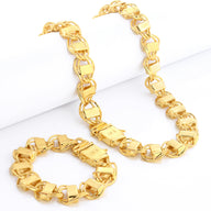 Kit Corrente e Pulseira Dubai 16mm Fecho Duplo Banhado A Ouro 18k