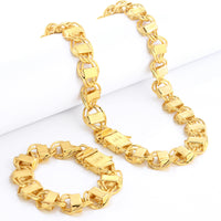Kit Corrente e Pulseira Dubai 16mm Fecho Duplo Banhado A Ouro 18k
