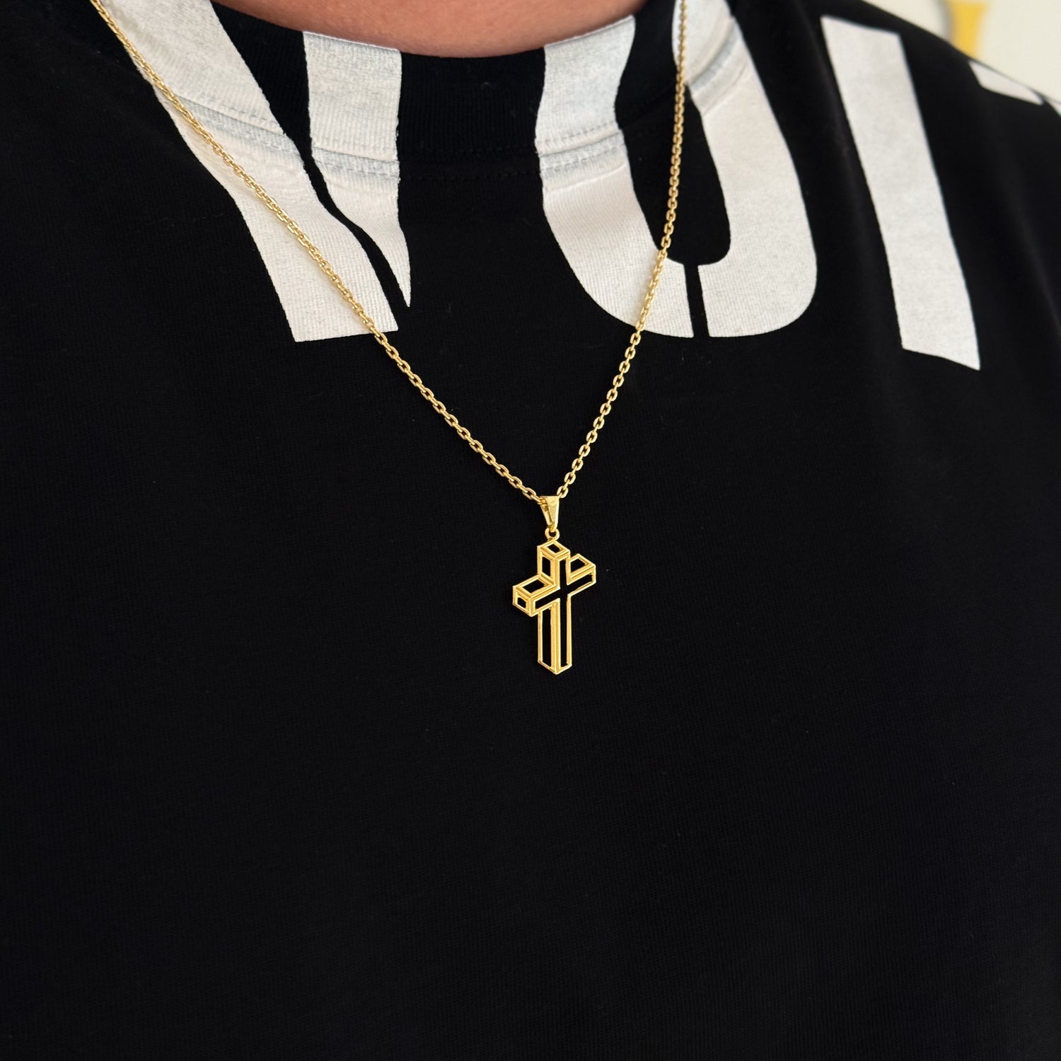 Colar Crucifixo 3D - Corrente Cadeado e Pulseira Veneziana Banhado A Ouro 18k