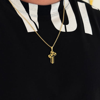 Colar Crucifixo 3D - Corrente Cadeado e Pulseira Veneziana Banhado A Ouro 18k