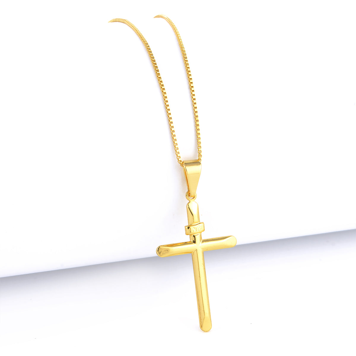 Pingente Crucifixo Palito Liso Inri 2,5x1,5cm Banhado A Ouro 18k