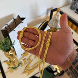 Kit Corrente e Pulseira Grumet Flat Detalhada 6mm Fecho Duplo Banhado A Ouro 18k