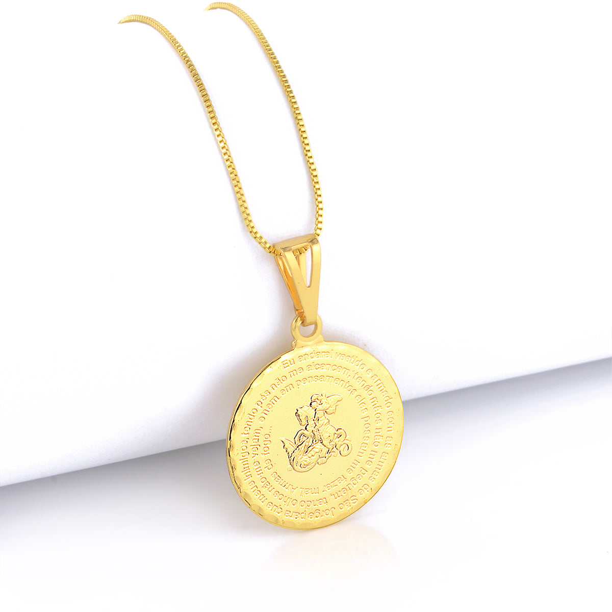 Pingente Medalha São Jorge Oração 2,5X2,5cm Banhado A Ouro 18k