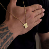 Escapulário Cadeado Alongado 1,5mm Espírito Santo Oração Pai Nosso 6gr 70cm Banhado A Ouro 18k