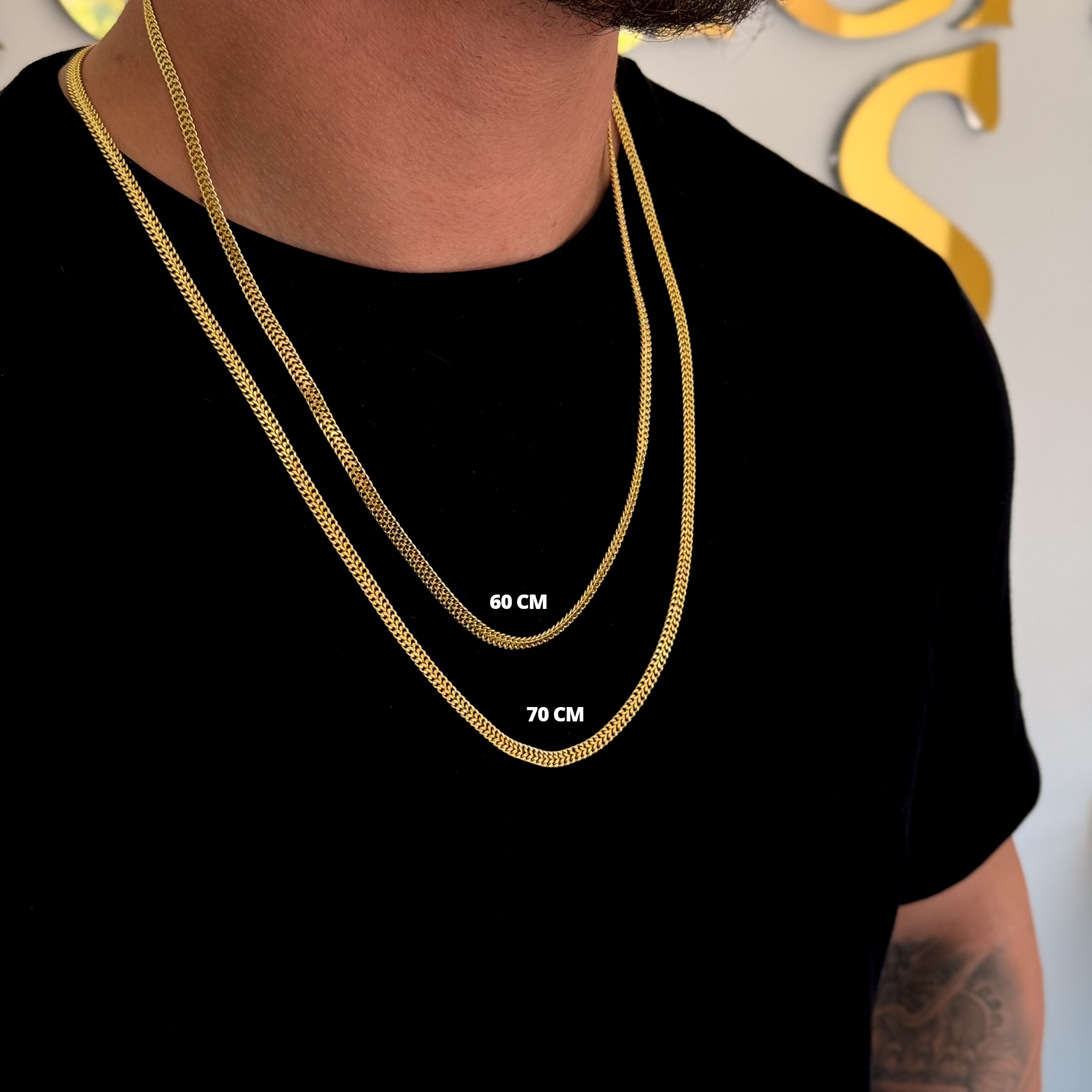 Kit Corrente e Pulseira Grumet Dupla 5mm Fecho Duplo Banhado A Ouro 18k